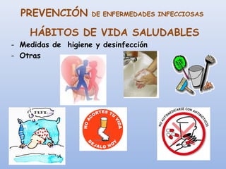 PREVENCIÓN DE ENFERMEDADES INFECCIOSAS
HÁBITOS DE VIDA SALUDABLES
- Medidas de higiene y desinfección
- Otras
 