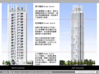 華固建設 擬訂臺北市士林區三玉段三小段2地號等12筆土地都市更新事業計畫案
NORTH ELEVATION EAST ELEVATION
都市層級(Urban Scale)
運用量體變化之層次，屋突以
整體建築概念之造型設計，創
造天際線豐富樣...