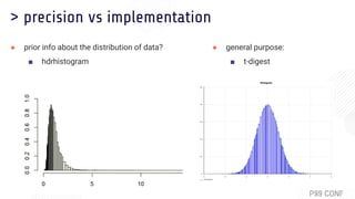 > precision vs implementation
● general purpose:
■ t-digest
● prior info about the distribution of data?
■ hdrhistogram
 