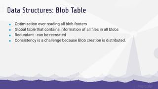 Data Structures: Blob Table
■ Optimization over reading all blob footers
■ Global table that contains information of all ﬁ...