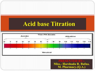 PRESENTED BY:-
Miss.- Harshada R. Bafna.
M. Pharmacy.(Q.A.)
Acid base Titration
 