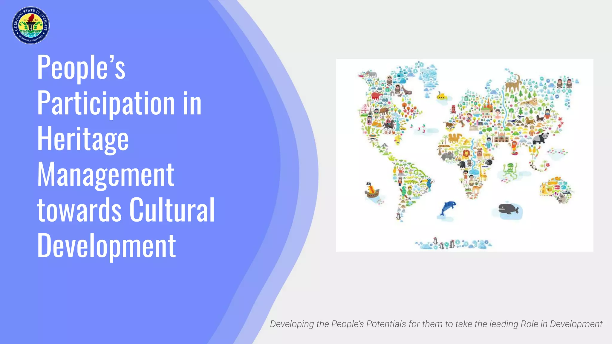 People’s
Participation in
Heritage
Management
towards Cultural
Development
Developing the People’s Potentials for them to take the leading Role in Development
 