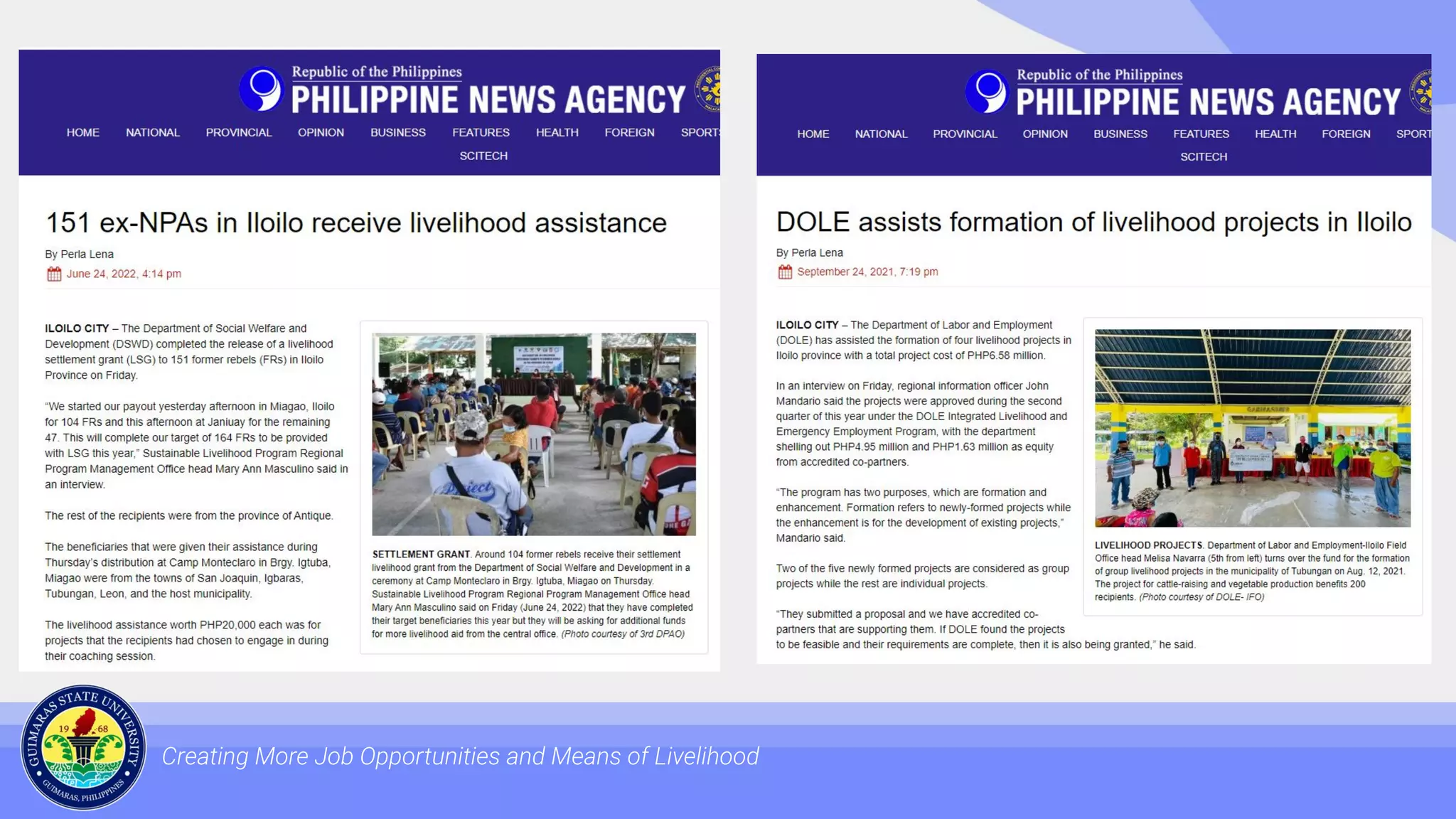 Creating More Job Opportunities and Means of Livelihood
 