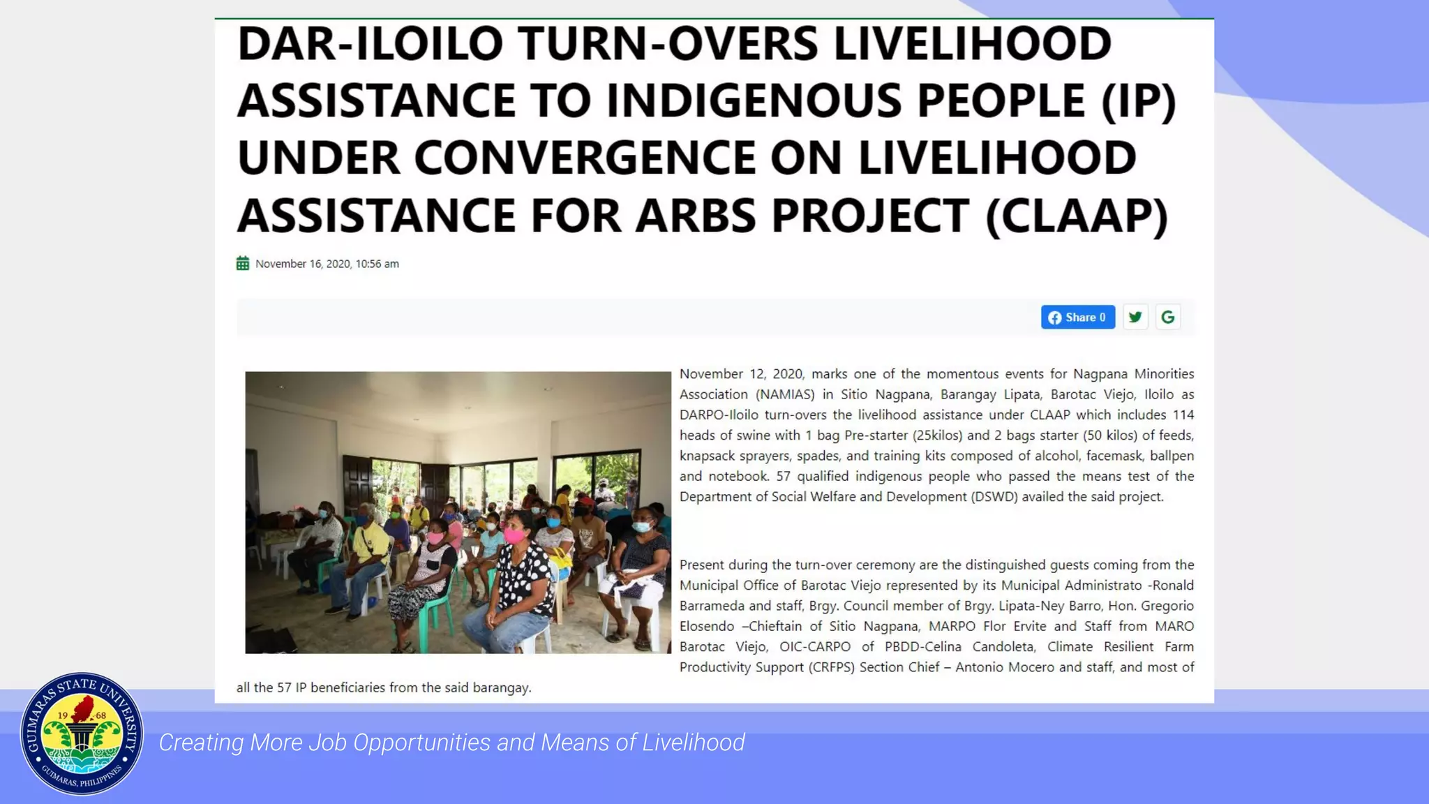 Creating More Job Opportunities and Means of Livelihood
 