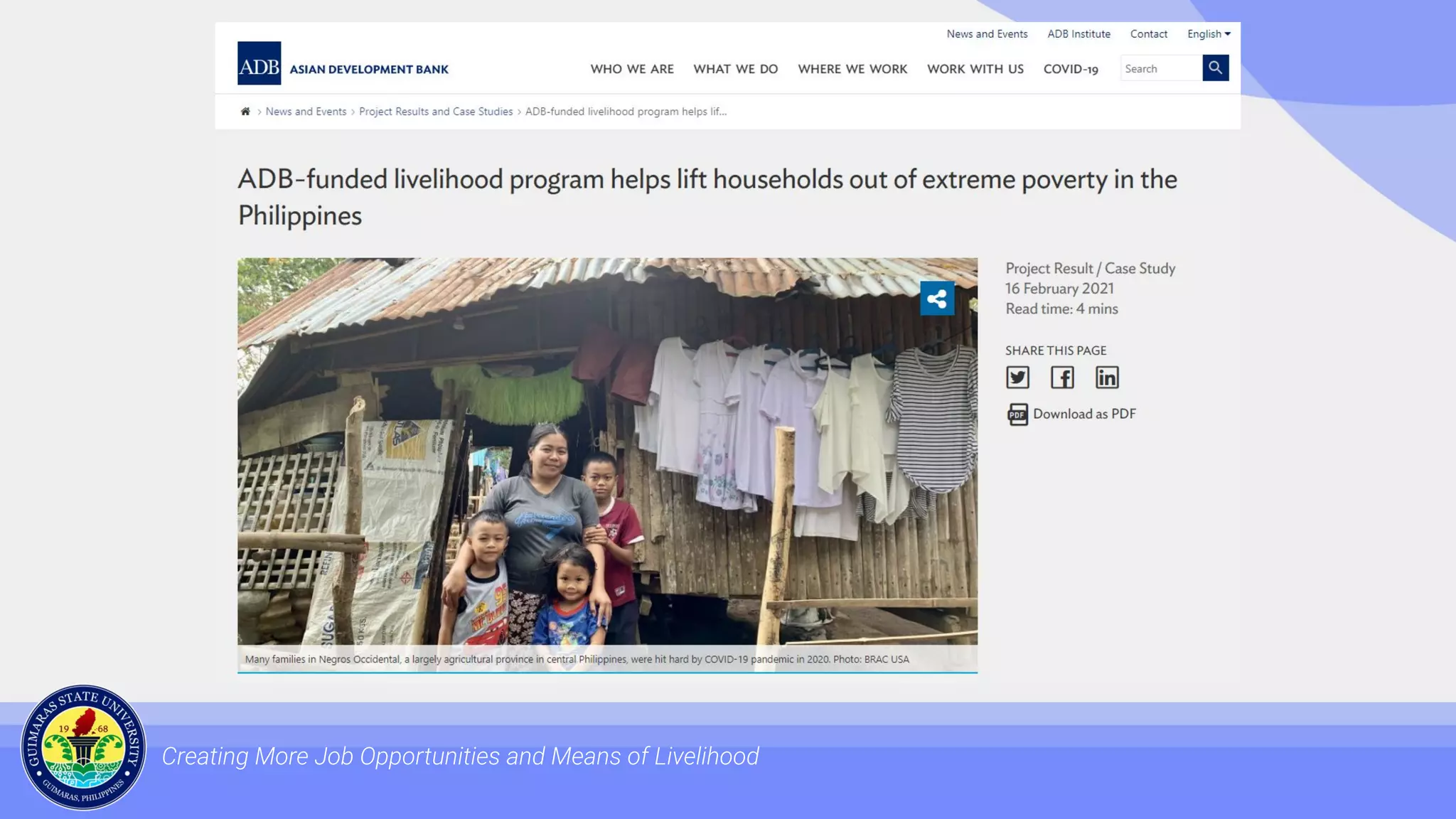 Creating More Job Opportunities and Means of Livelihood
 