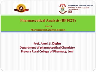 Pharmaceutical Analysis (BP102T)
UNIT I
Pharmaceutical Analysis &Errors
 