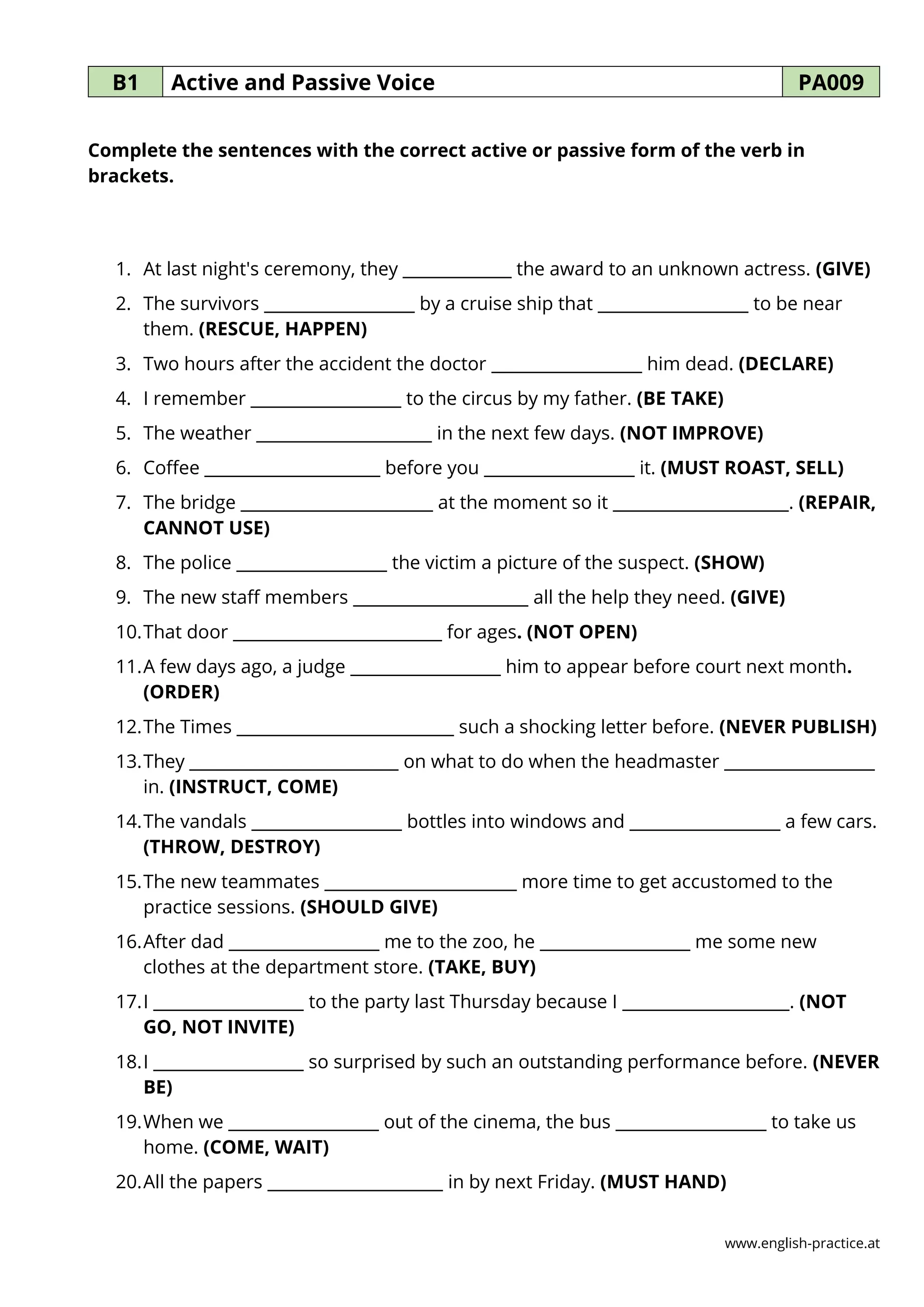 Active And Passive Voice Worksheets Pdf With Answers ACTIVE PASSIVE