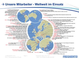  Unsere Mitarbeiter - Weltweit im Einsatz




  © FREQUENTIS 2012                Page: 4   Presentation Date: 2012-11-07
  PA12_Traineeprogramme_CKo.pptx              Author: Ing. Christian Koudela, MA, MSc
 