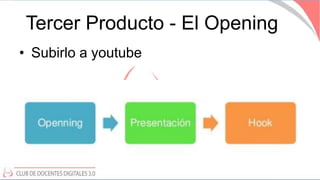 Tercer Producto - El Opening
• Subirlo a youtube
 