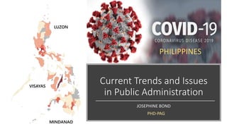 Current Trends and Issues
in Public Administration
JOSEPHINE BOND
PHD-PAG
PHILIPPINES
LUZON
VISAYAS
MINDANAO
 