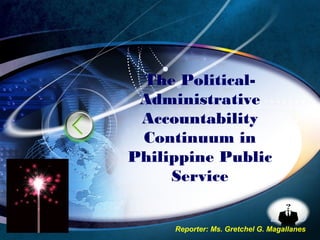LOGO
Reporter: Ms. Gretchel G. Magallanes
The Political-
Administrative
Accountability
Continuum in
Philippine Public
Service
 