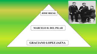 JOSE RIZAL
MARCELO H. DEL PILAR
GRACIANO LOPEZ JAENA
 