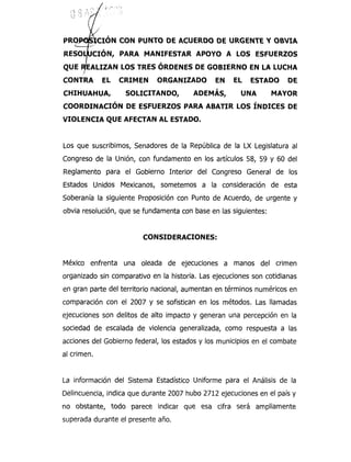 Punto de Acuerdo para apoyar los esfuerzos en la lucha contra el crimen organizado en el Estado de Chihuahua