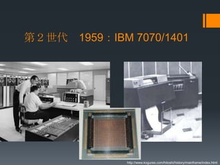 第２世代 1959：IBM 7070/1401




              http://www.kogures.com/hitoshi/history/mainframe/index.html
 