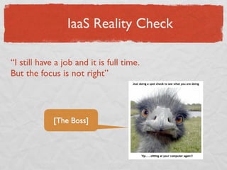 IaaS Reality Check

“I still have a job and it is full time.
But the focus is not right”




             [The Boss]
 