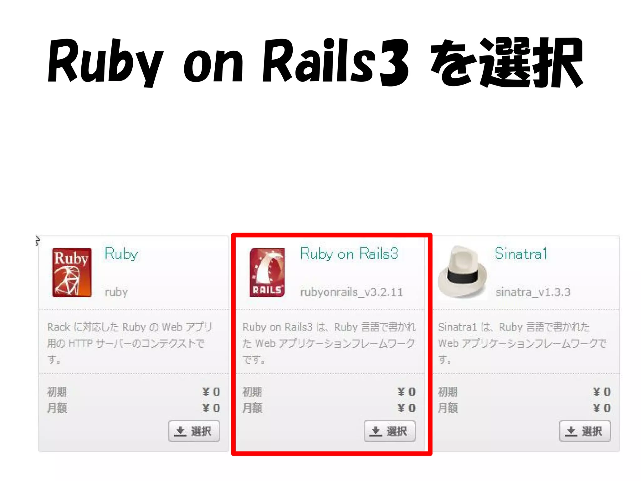 Ruby on Rails3 を選択
 