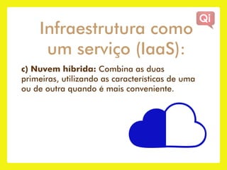 Infraestrutura como
     um serviço (IaaS):
c) Nuvem híbrida: Combina as duas
primeiras, utilizando as características de uma
ou de outra quando é mais conveniente.
 