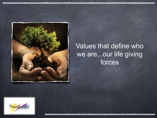 Values that define who
we are...our life giving
        forces
 