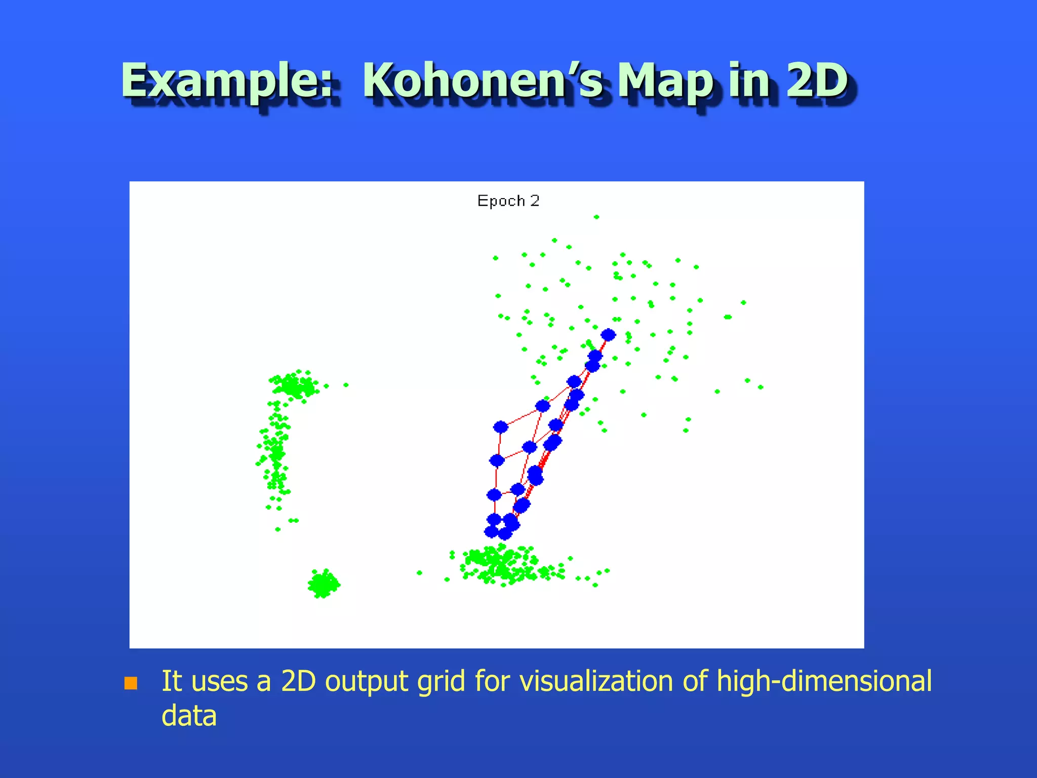 Example: Kohonen’s Map in 2D




   It uses a 2D output grid for visualization of high-dimensional
    data
 