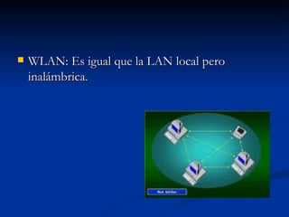 WLAN: Es igual que la LAN local pero inalámbrica. 