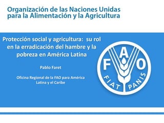 Pablo Faret
Oficina Regional de la FAO para América
Latina y el Caribe
Protección social y agricultura: su rol
en la erradicación del hambre y la
pobreza en América Latina
 