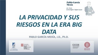 LA PRIVACIDAD Y SUS
RIESGOS EN LA ERA BIG
DATA
1
PABLO GARCÍA MEXÍA, J.D., Ph.D.
 