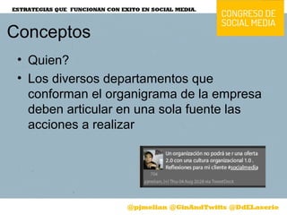 Conceptos
• Quien?
• Los diversos departamentos que
conforman el organigrama de la empresa
deben articular en una sola fuente las
acciones a realizar
 