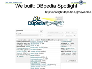 Web Based Systems Group


             We built: DBpedia Spotlight
                          http://spotlight.dbpedia.org/dev/demo
 