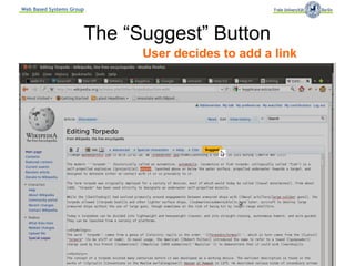 Web Based Systems Group




                      The “Suggest” Button
                                    User decides to add a link




                                                          Suggest




                          Semantic MediaWiki Conference, September 2011
 