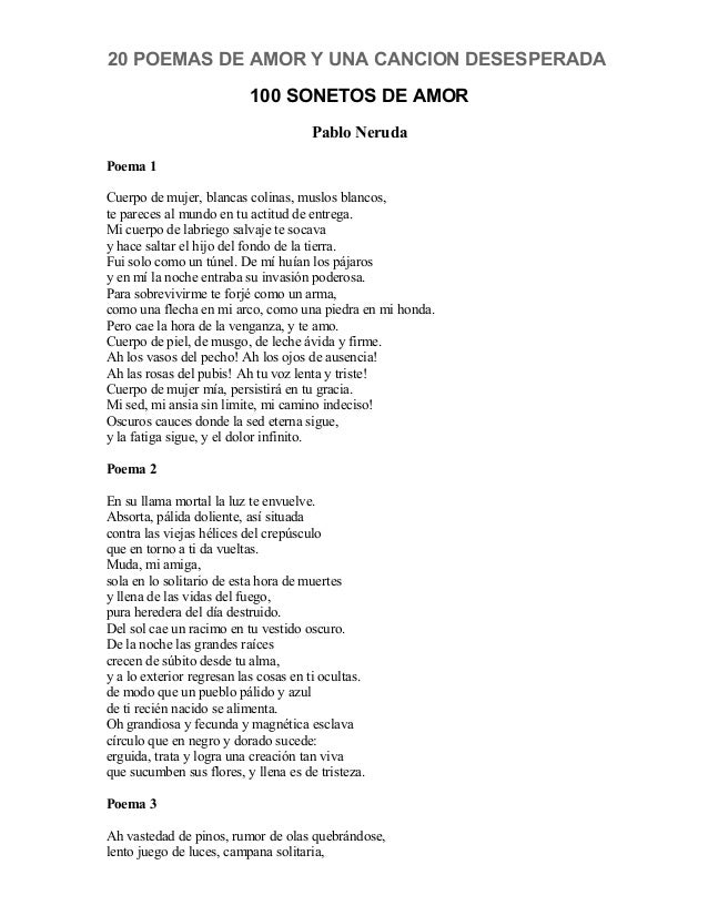 Pablo Neruda 20 Poemas De Amor