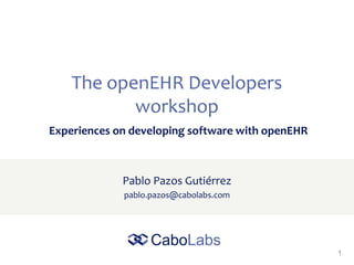 1
The openEHR Developers
workshop
Pablo Pazos Gutiérrez
pablo.pazos@cabolabs.com
Experiences on developing software with openEHR
 