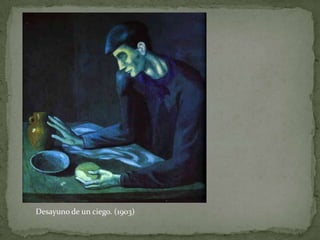 Abandona su formación a los 18 años, considerando que los profesores limitaban sus capacidades. Comienza a frecuentar ElsQuatreGats, donde se relaciona con artistas y escritores fascinados con la vida cultural parisina. Conoce, otras personas, a Carlos Casagemas y Santiago Cardona. En este tiempo, abandona el apellido paterno y firma sus cuadros con el apellido de la madre “Picasso”. En esta época, las pinturas de Picasso conocerán la influencia del modernismo catalán o el pos impresionismo europeo.