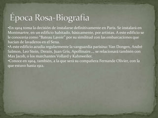 Esta etapa está comprendida entre 1901 y 1905. La mayor parte de las obras serán pintadas en Barcelona, representando a la marginalidad (ciegos, niños pobres, prostitutas…) de los barrios más humildes de la Barcelona del momento. Comienza a apreciarse una cierta influencia del Greco (figuras alargadas, fondos desnudos…). En estas obras Picasso consigue retransmitir soledad y melancolía. 