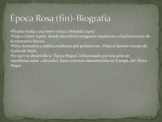 Época Rosa-BiografíaEn 1904 toma la decisión de instalarse definitivamente en Paris. Se instalará en  Montmartre, en un edificio habitado, básicamente, por artistas. A este edificio se le conocería como “BateauLavoir” por su similitud con las embarcaciones que hacían de lavaderos en el Sena.Le “BateauLavoir”