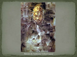 Este proceso culminará en “Las señoritas d’Avignon” (1907), punto de partida del cubismo (aunque es una obra protocubista)Protocubismo-BiografíaTriple influencia:Estatuaria románica e ibérica.Estatuaria del África Negra.Huella de Cèzanne e Ingres =>Simplificación formal eliminando elementos accesorios.Inicia un proceso de  geometrización  y esquematización, así como el predominio de una paleta ocre-rojiza.