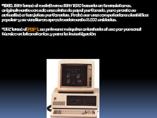 *1960, IBM lanzó el mainframe IBM 1620 basada en transistores, originalmente con solo una cinta de papel perforado, pero pronto se actualizó a tarjetas perforadas. Probó ser una computadora científica popular y se vendieron aproximadamente 2.000 unidades. *DEC lanzó el PDP-1, su primera máquina orientada al uso por personal técnico en laboratorios y para la investigación