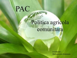 PAC 
Politica agricola 
comunitara 
A elaborat : 
Matiuscenco Anastasia 
 