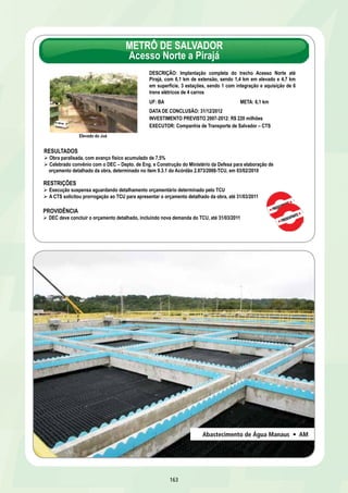 LUZ PARA TODOS 
RESULTADOS 2007 A 2010 
LUZ PARA TODOS 
Ligações realizadas até outubro de 2010 – 2.568.913 – 87% 
Ligações realizadas até dezembro de 2010 – 2.655.352 – 90% 
Meta Original 2004-2008 – 2 milhões de ligações 
Atingida em maio de 2009 
Alcance da meta original em 21 estados 
AL, BA, CE, ES, GO, MA, MG, MS, MT, PA, PB, PE, 
PR, RJ, RN, RO, RS, SC, SE, SP e TO 
Alcance da meta adicional em 
PE, RN, RS, SE e SC 
157 
 