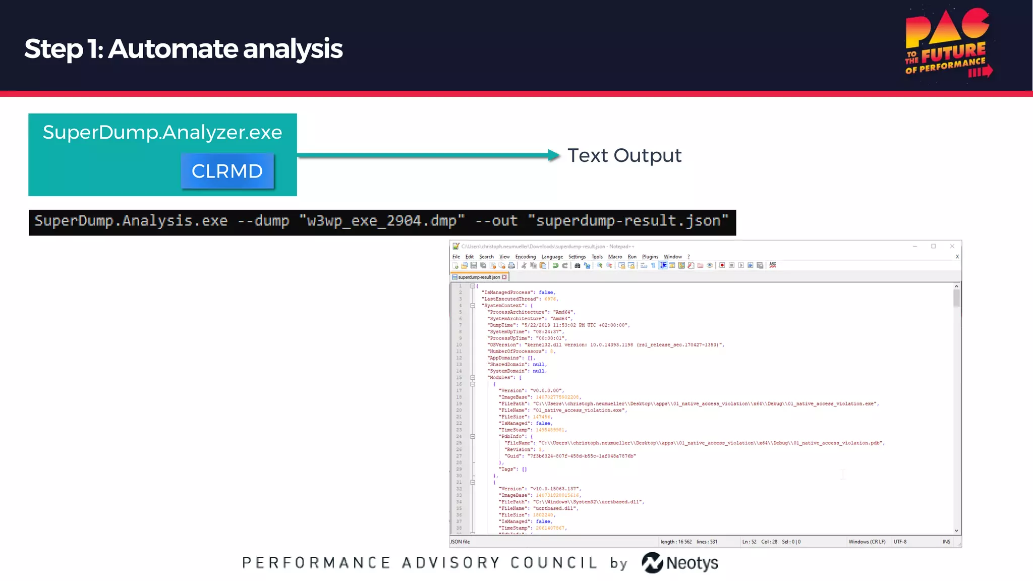 Step1:Automateanalysis
SuperDump.Analyzer.exe
Text Output
CLRMD
 