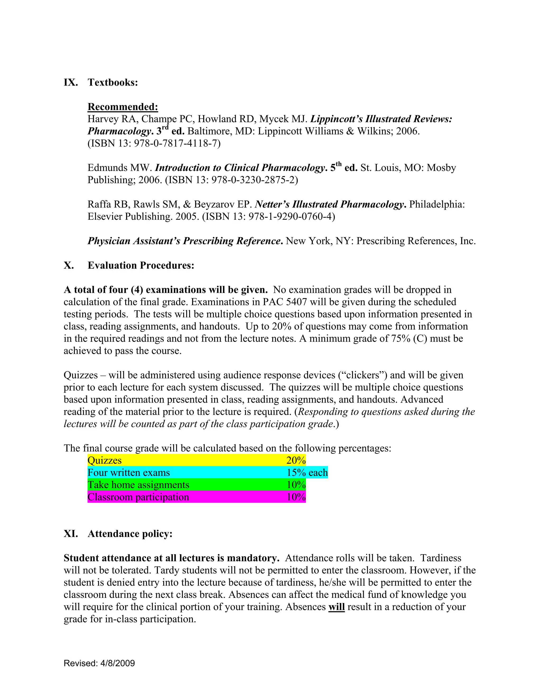 PAC 5407 - Clinical Pharmacology Syllabus