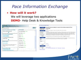 Pace Information Exchange   How will it work? We will leverage two applications  DEMO - Help Desk & Knowledge Tools 