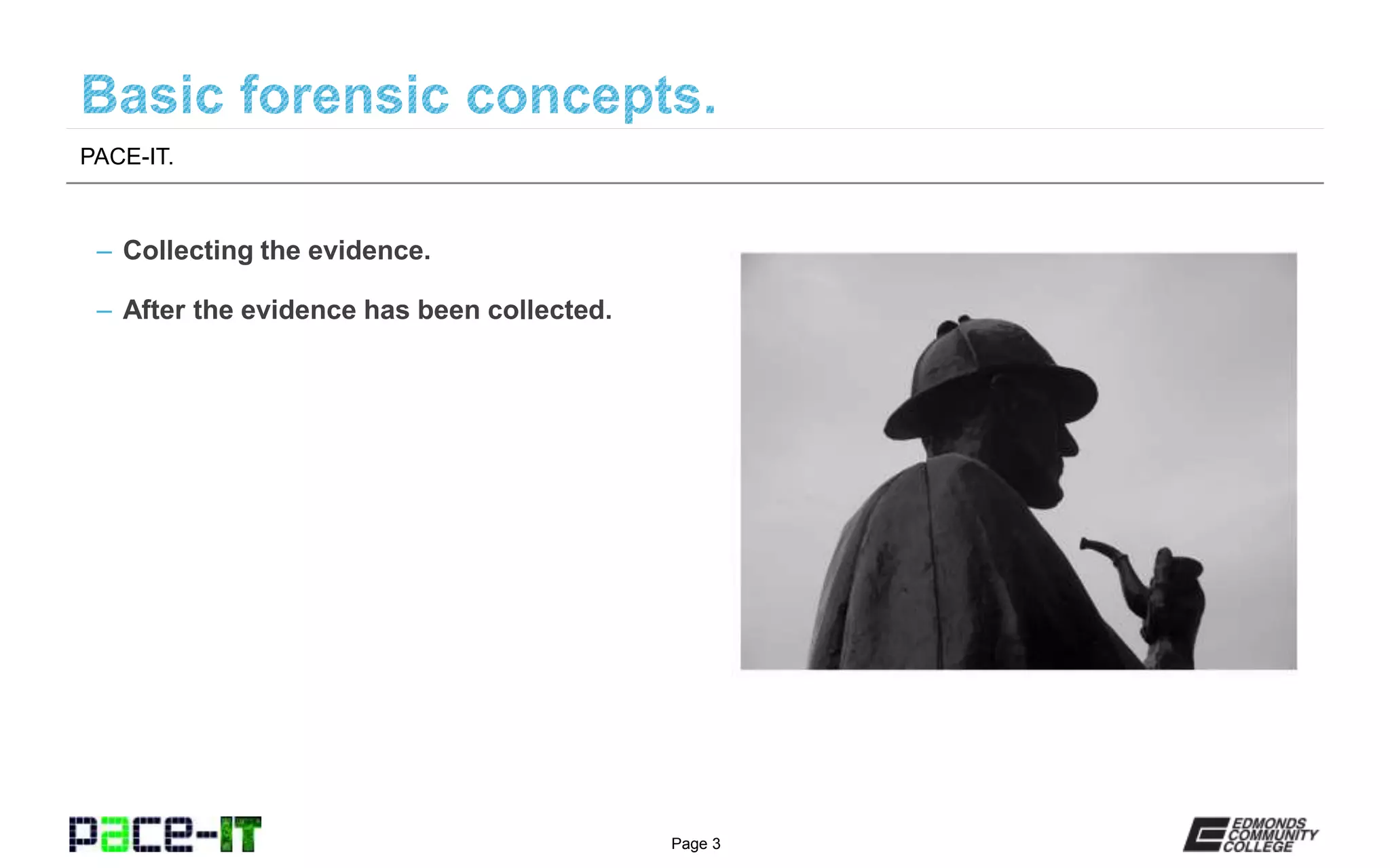 Page 3
– Collecting the evidence.
– After the evidence has been collected.
PACE-IT.
 