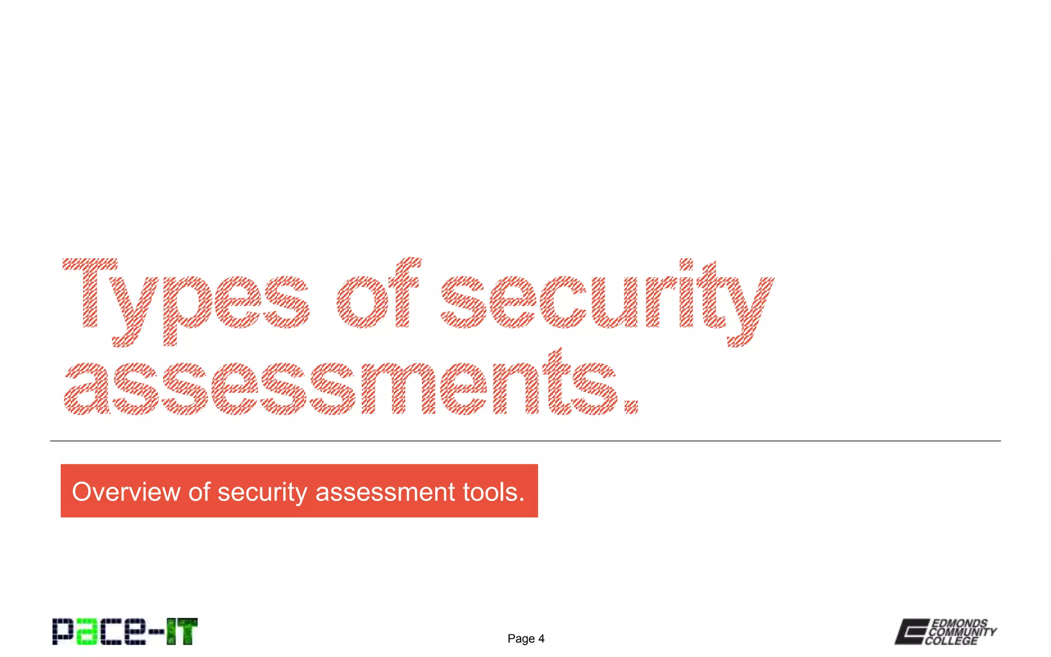 Page 4
Overview of security assessment tools.
 