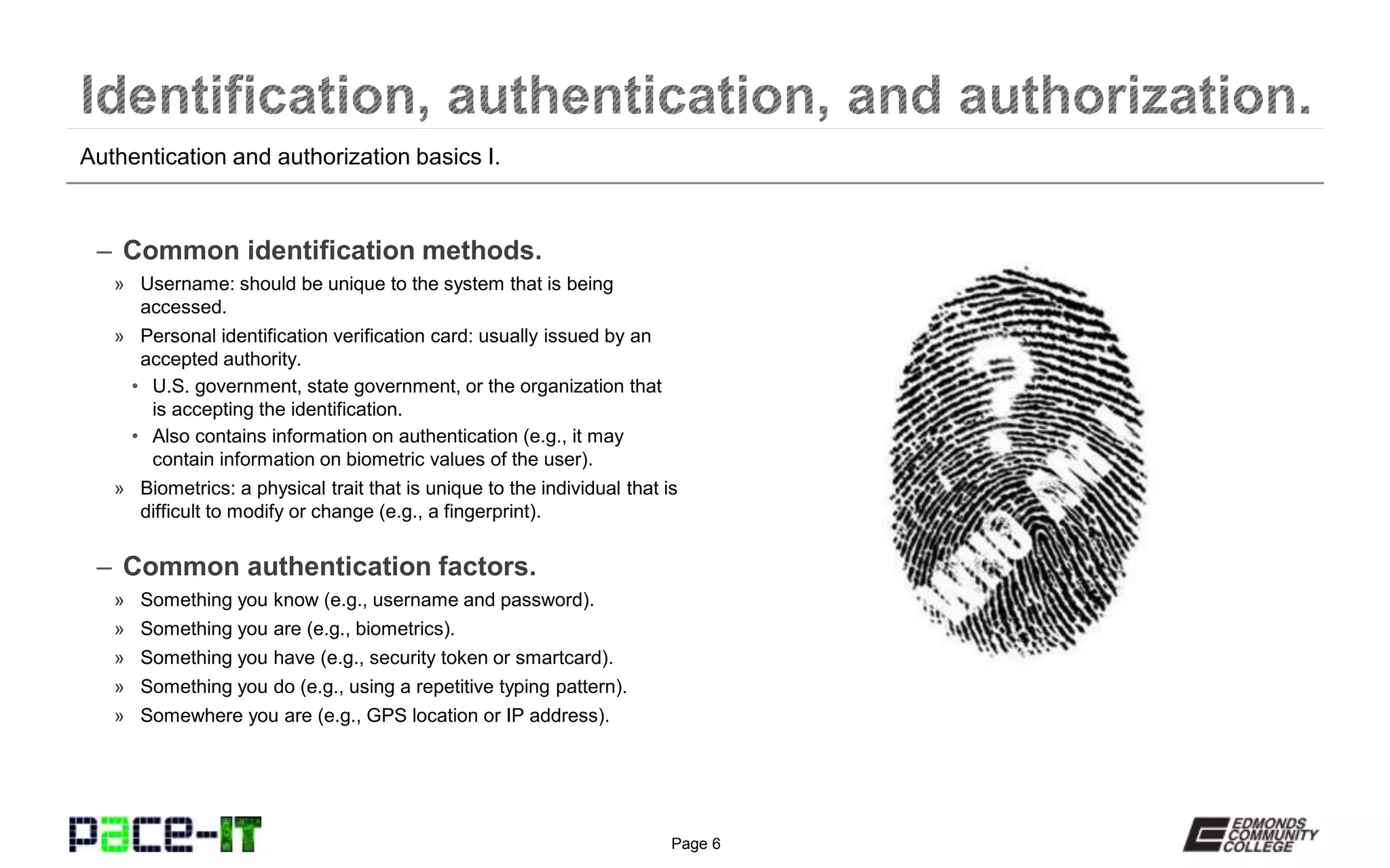 Page 6
Summary of authentication services.
 