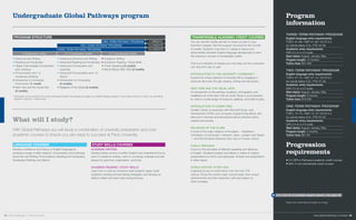 Undergraduate Global Pathways program Program
information
Three-term pathway program
English language entry requirements:
TOEFL 61–66 / KiBT 61–66 / IELTS 5.5
(no bands below 5.0) / PTE 44–46
Academic entry requirements:
GPA 2.5 on a 4.0 scale
Start dates: August, January, May
Program length: 12 months
Tuition fees: $27,450
Two-term pathway program
English language entry requirements:
TOEFL 67–73 / KiBT 67–73 / IELTS 6.0
(no bands below 5.5) / PTE 47–49
Academic entry requirements:
GPA 2.5 on a 4.0 scale
Start dates: August, January, May
Program length: 8 months
Tuition fees: $18,300
One-term pathway program
English language entry requirements:
TOEFL 74–79 / KiBT 74–79 / IELTS 6.0
(no bands below 6.0) / PTE 50–53
Academic entry requirements:
GPA 2.5 on a 4.0 scale
Start dates: August, January, May
Program length: 4 months
Tuition fees: $9,150
Progression
requirements
•	2.5 GPA in Pathways academic credit courses
•	80% in non-transferable credit courses
What will I study?
For a full list of available degree options, see page 26
* Introduction to the University Community will always be taken the semester you begin your Global Pathways program. If you enter at Level 2 or Level 3, you will still be
required to take this 1 credit course.
Language courses
Develop confidence and fluency in English language by
studying a range of skills subjects: Conversation and Listening;
Grammar and Writing; Pronunciation; Reading and Vocabulary;
Vocabulary Building; and Idioms.
Study skills courses
Academic Writing
Develop better control of written English and understand how to
use it in academic writing. Learn to compose, evaluate and edit
essays for grammar, organization, and tone.
Academic Reading / Study Skills
Learn how to write an American-style research paper, build
academic reading and test-taking strategies, and develop an
ability to listen and take notes during lectures.
Transferable academic credit courses
You can transfer credits earned on these courses to your
bachelor’s degree. See the program structure for the number
of credits. Students must earn a C grade or above and
demonstrate standard English language development to earn
the maximum number of transferable credits.
This is an indication of classes you may take, but the curriculum
can vary from year to year.
Introduction to the University Community
Explore the unique aspects of university life by engaging in
personal discovery through reading, writing and discussion.
New York and the visual arts
An introduction to the painting, sculpture, photography, and
installation art of the New York art world. Study is accompanied
by visits to a wide range of museums, galleries, and artist studios.
Introduction to Computing
Guided, hands-on exercises with Microsoft Excel, web
development (HTML) and computer programming (Alice), and
take part in lectures and discussions about software topics,
careers and society.
Religions of the globe
A study of the major religions of the globe — Buddhism,
Christianity, Confucianism, Hinduism, Islam, Judaism and Taoism
— and the formative influences they have on human culture.
Public Speaking
Focus on the principles of effective speaking and listening
in English. Students prepare and deliver a variety of original
presentations to inform and persuade. At least one presentation
is video-taped.
World history after 1650
A general survey of world history from the mid-17th
century. Study the world’s major cultural areas, their unique
achievements and their interaction with and relation to
other societies.
16 credits
13 credits
7 credits
6–7 transferable credits
One-term pathway program
Two-term pathway program
Three-term pathway program
6–7 transferable credits4 transferable credits
•	Grammar and Writing
•	Reading and Vocabulary
•	Higher Intermediate Conversation
and Listening
•	Pronunciation and / or
Vocabulary Building
•	Introduction to University
Community* (1 credit)
•	New York and the Visual Arts
(3 credits)
•	Advanced Grammar and Writing
•	Advanced Reading and Vocabulary
•	Advanced Conversation and
Listening
•	Advanced Pronunciation and / or
Idioms
•	Introduction to Computing
(3 credits)
•	Religions of the Globe (3 credits)
•	Academic Writing
•	Academic Reading / Study Skills
•	Public Speaking (3 credits)
•	World History After 1650 (3 credits)
Program structure
With Global Pathways you will study a combination of university preparation and core
academic courses to ensure you are ready to succeed at Pace University.
Please note, tuition fees are subject to change.
28 Global Pathways | Pace University www.global-pathways.com/pace 29
 