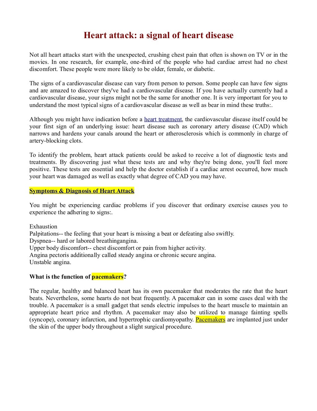 Pacemakers,symptoms and diagnosis of heart attack