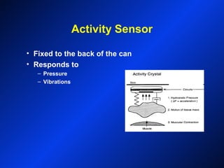 Activity Sensor
• Fixed to the back of the can
• Responds to
– Pressure
– Vibrations
 