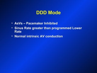 DDD Mode
• AsVs – Pacemaker Inhibited
• Sinus Rate greater than programmed Lower
Rate
• Normal intrinsic AV conduction
 