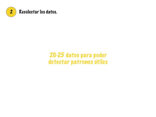 2 Recolectar los datos.
20-25 datos para poder
detectar patrones útiles
 