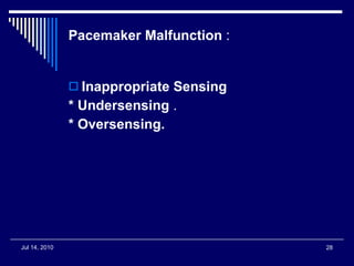 Pacemaker Malfunction  : Inappropriate Sensing * Undersensing  . * Oversensing. 